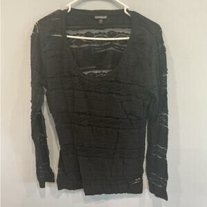 Vintage Express Womens Lace Long Sleeve Shirt Size L Black Whimsigoth Gothic